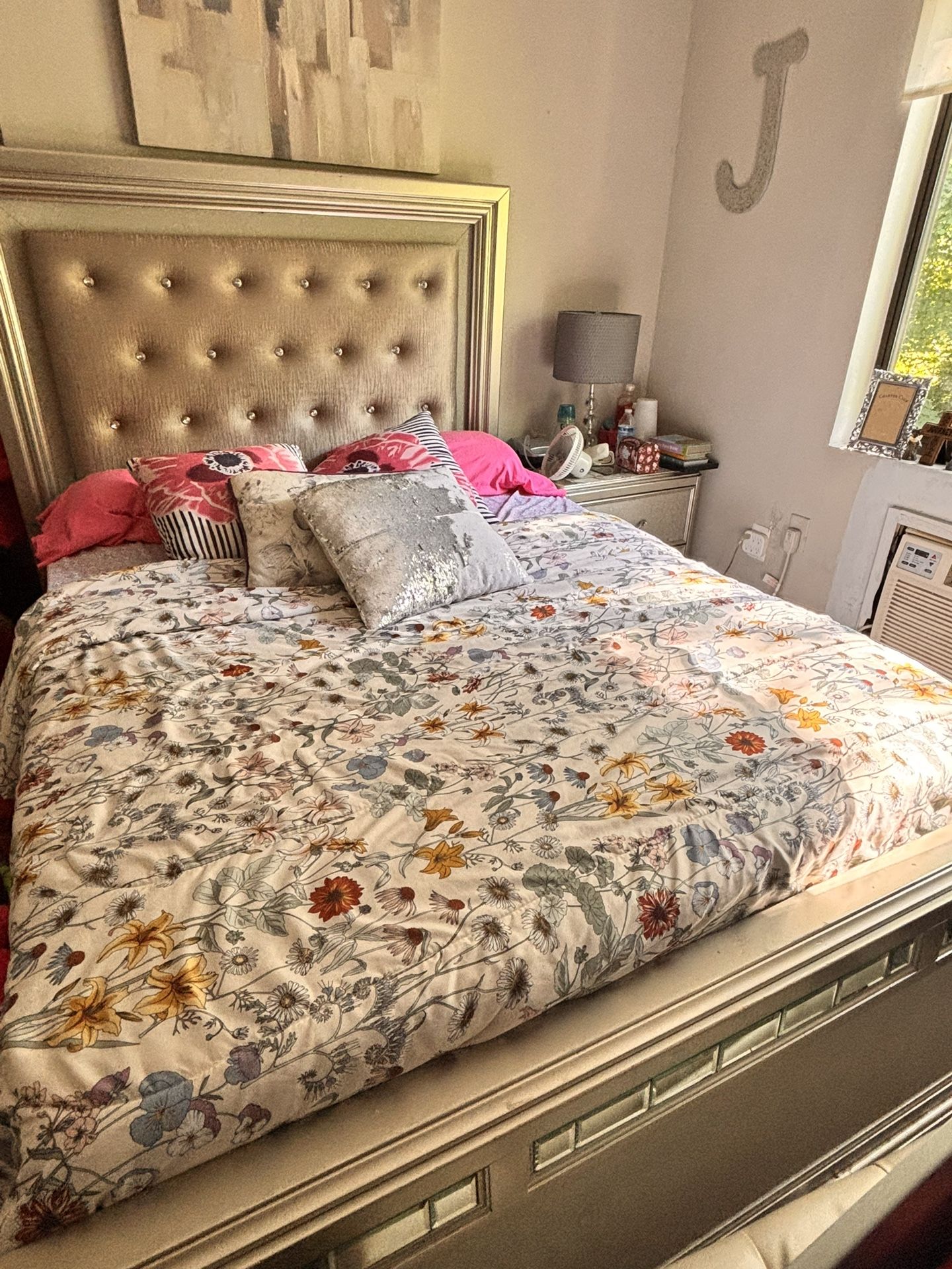 Queen Bed Frame, Dresser And Night Stand