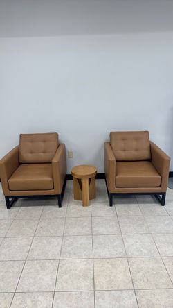 Pair of Tan Leather Accent Chairs