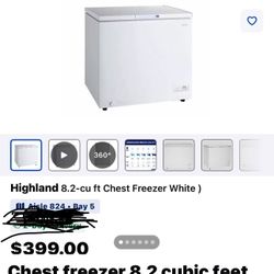 Chest Freezer 8. 2 Cubic Feet.