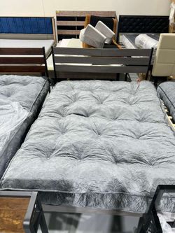 M-8” Futon Mattress Full Size, Extra Thick Foldable Futon Sofa Bed Couch, Shredded Foam Filling Floor Mattress for Adults with No Assembly Needed, Fra