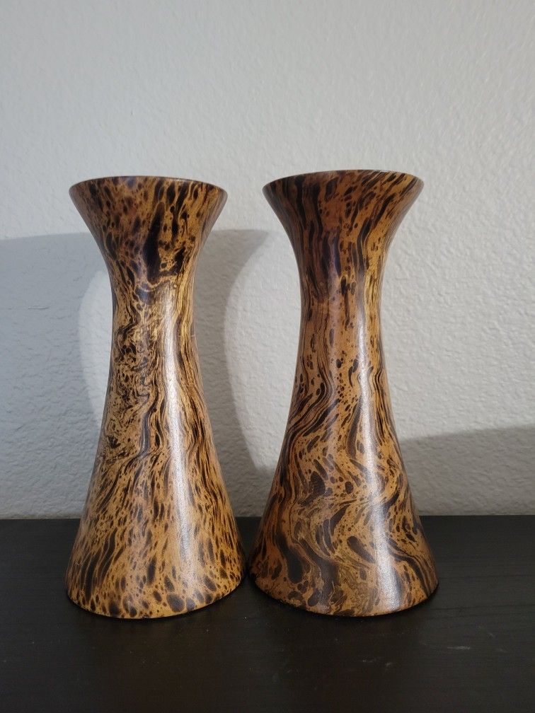 Painted Mango Wood Candle Pillars - Set Of 2