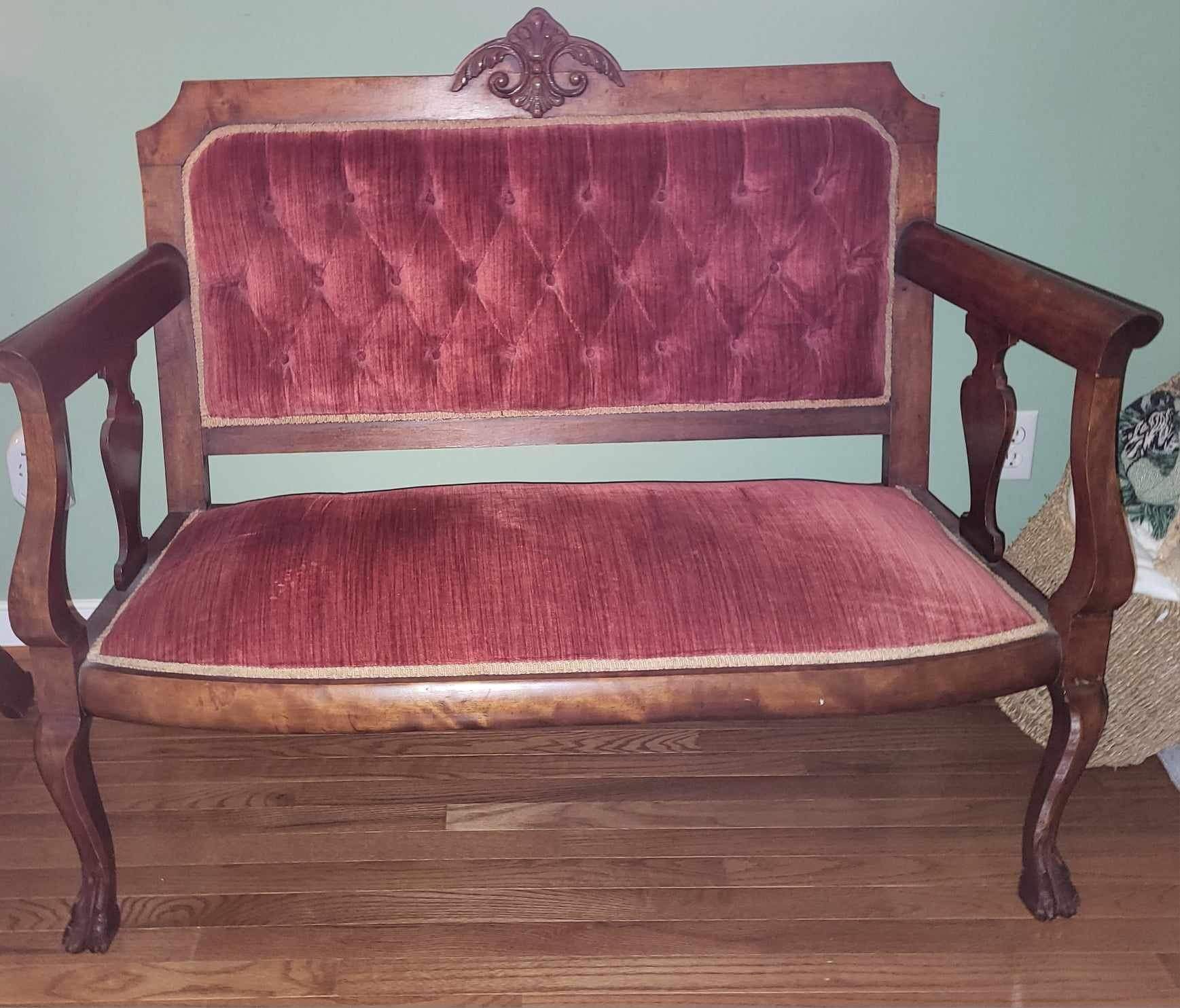 Antique Settee, Side chair and platform Rocker