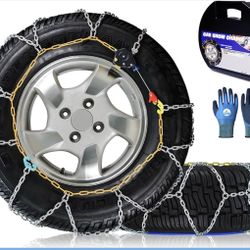 Snow Chains, Wear-Resistant High Carbon Steel Anti Slip Tire Chain for Passenger Cars, Pickups, and SUVs, Set of 2 