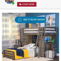 Wrangler Twin Loft Desk, Chest, & Bookshelf Bed -bunk bed 