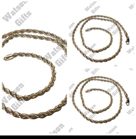 Bundle Of 5 18K Real Gold Filled 24 Inch 4mm Diamond Cut Rope Chain Water And Sweat Resistant Hypoallergenic Nickel Free Brass Italian