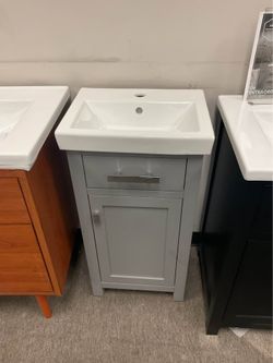 18” Grey Solid Wood Bathroom Vanity with Ceramic Top (V120)