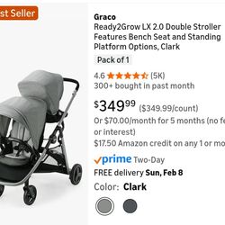 Graco Ready2Grow LX 2.0 Double Stroller Features Bench Seat and Standing Platform Options, Clark