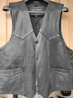Wilsons Black Leather Biker Vest XL