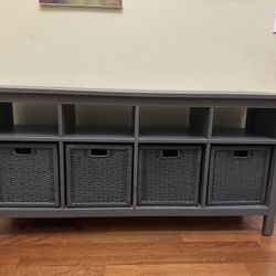 Ikea Hemnes Console Table / TV Unit With 4 Wicker Baskets
