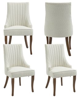 Set of 4 Dining Chairs  Channel Tufted Kitchen Dinner Chair Comfy Teddy Fabric Upholstered Accent Chair for Dining Room with Solid Wood Legs