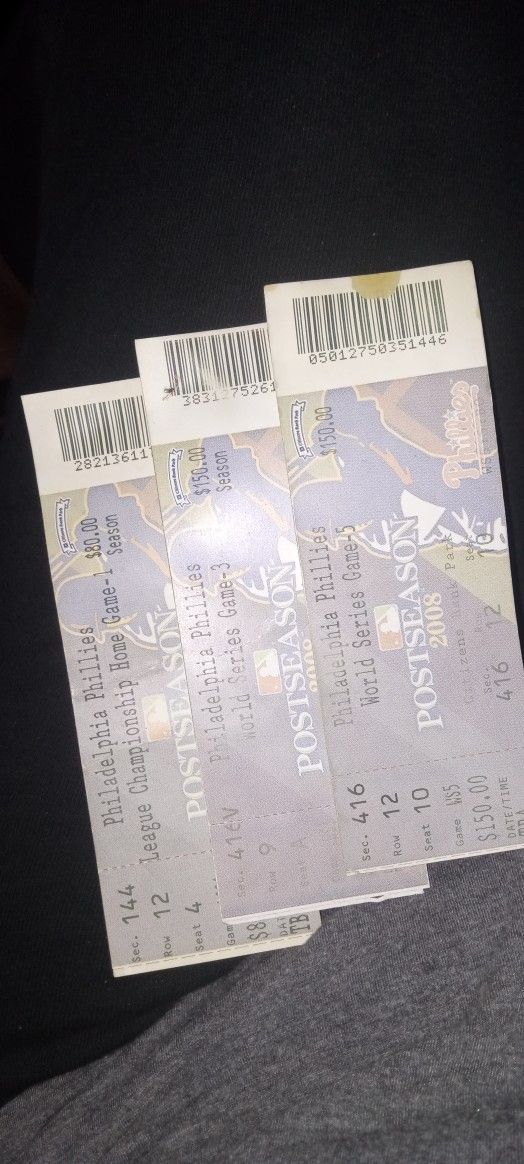 (3) 2008 Philadelphia Phillies World Series Tickets -Game 1, 3 And 5