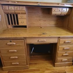 Heavy Wooden Roll Top Desk