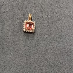 Diamond And Pink Sapphire Pendant In 14 K Gold 