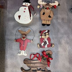 5ct Assorted Flat Wood Folk Art Ornaments 