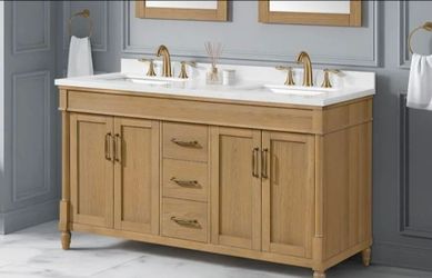 Salisbury 60" Free Standing Double Basin Vanity Set with Cabinet and Cultured Marble Vanity Top