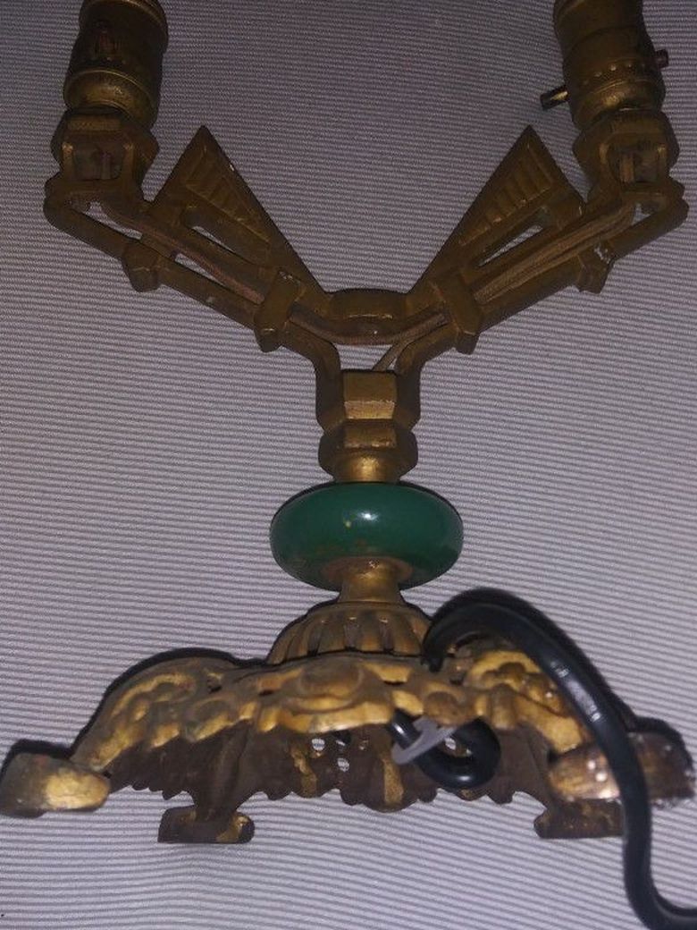 Art Deco 1930s Dual Light Jadeite Candelabra Lamp