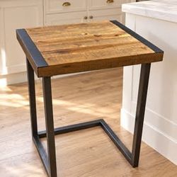 Rustic Wood & Black Metal Accent Table — $99