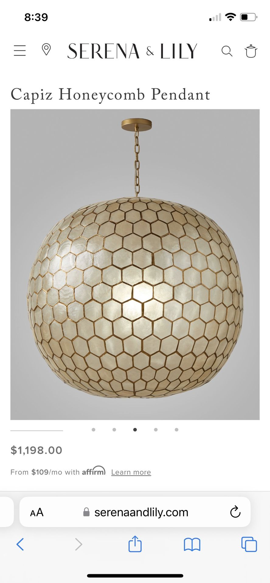 Serena And lily Capiz Honeycomb Pendant