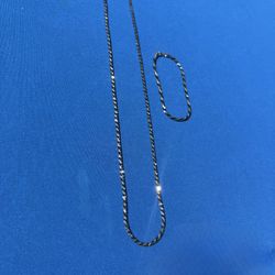 925 STERLING SILVER TWISTED ROCK NECKLACE(24”in) & BRACELET(8”in) SET
