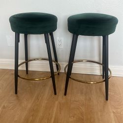 Duhome Counter Height Green Velvet Bar Stools Set Of 2 - 24” 