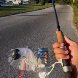 Tsunami Saltx 1 4k used but well taken care of  on a brand new red bone 10-20 pound rod 