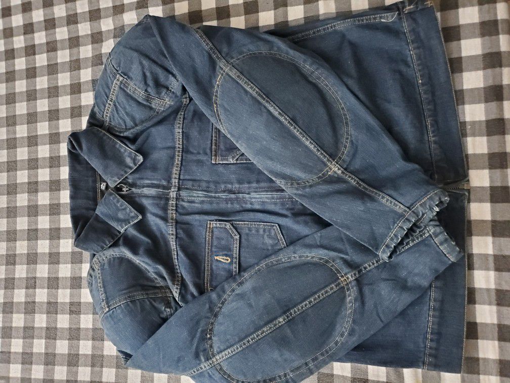 Denim Motorcycle Zipper Jacket With Back /Shoulders/Elbow Protection Pad Size XL /2XL