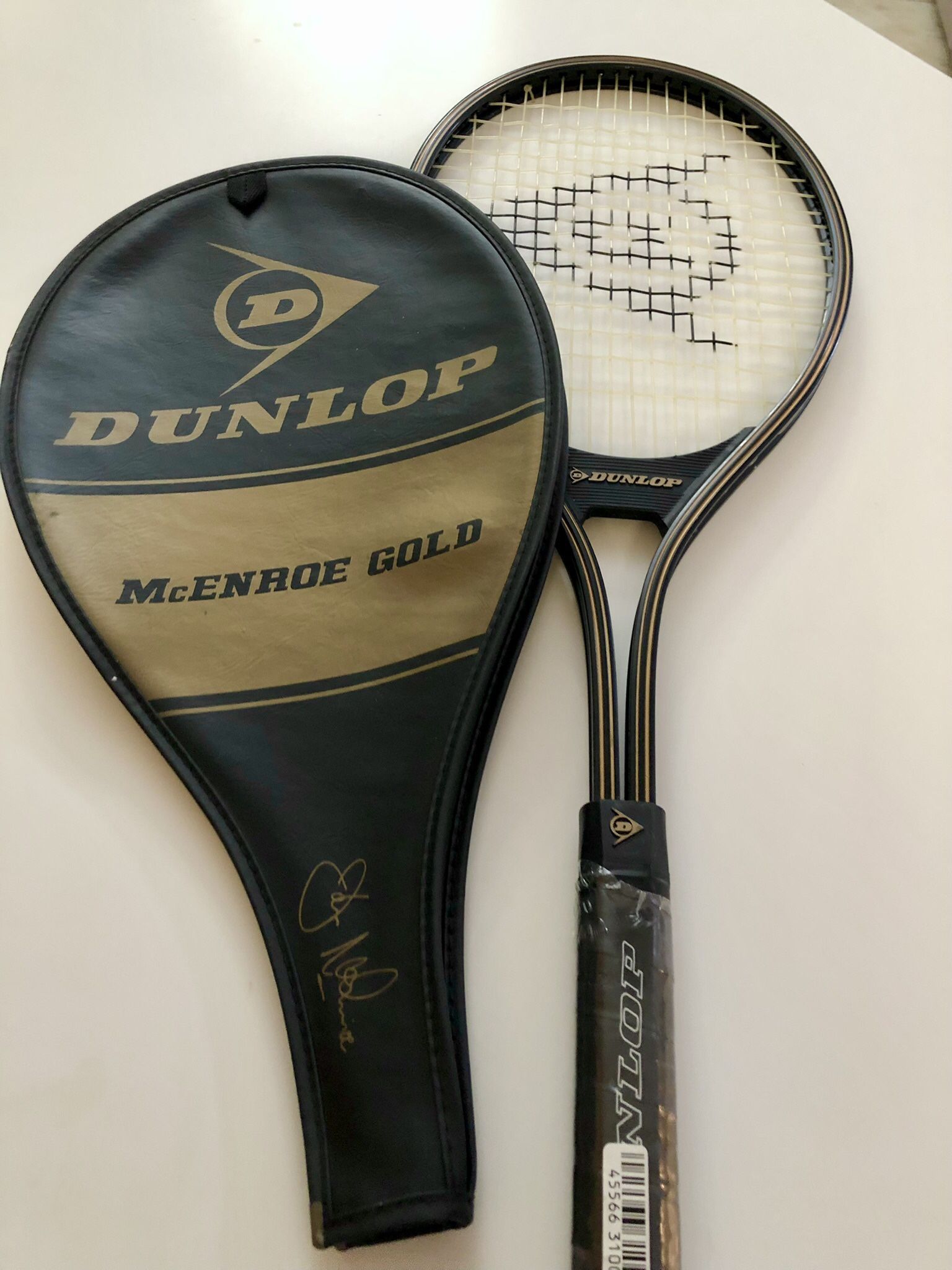 Dunlop John McEnroe Gold 4.25 Tennis Racket With Cover. New