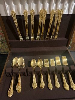 Sarah Ann Stainless Steel 24K Gold Electroplate Flatware ep ss Korea - Original Case