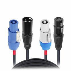 ProX XC-PWC14-DMX10 14 AWG Blue-M to Gray-M and DMX-3 XLR Male to Female Cables for Powercon Compatible Devices - 10 Feet