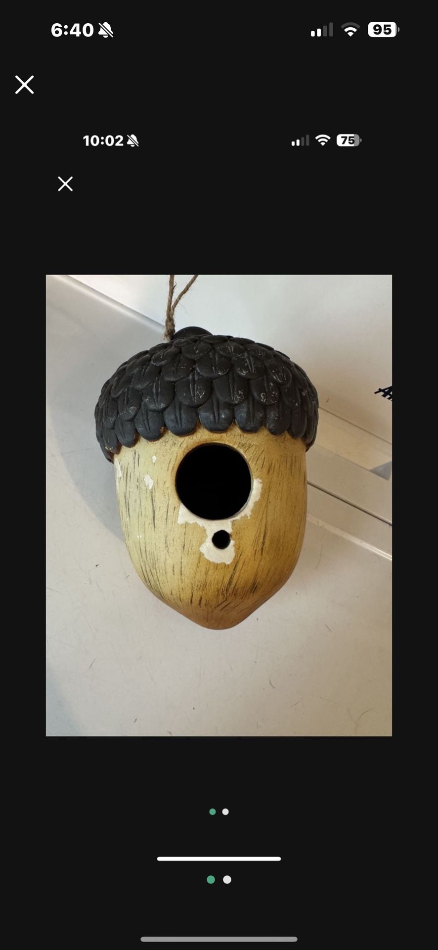 Ceramic acorn shaped birdhouse