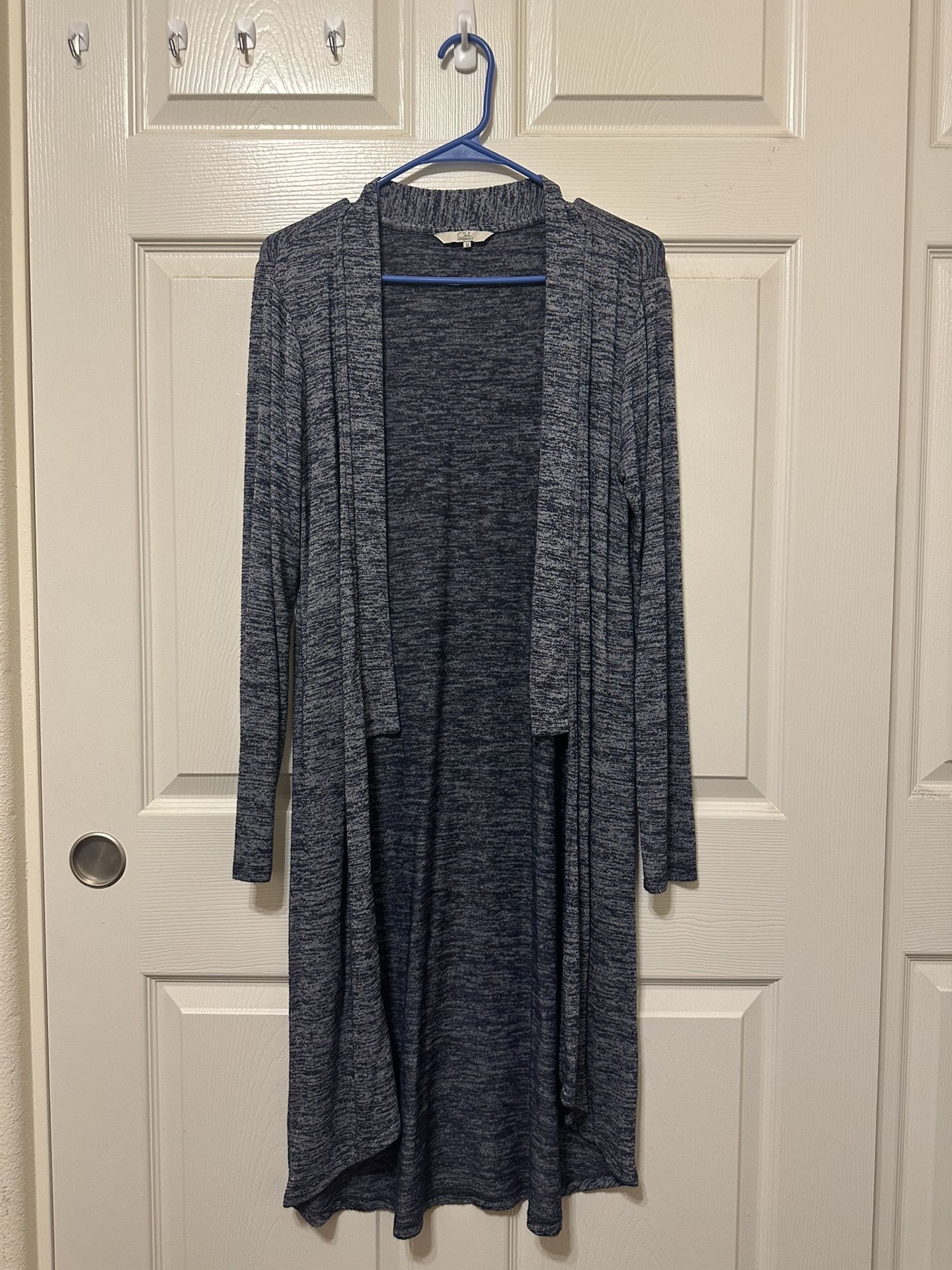 Heathered Blue Open-Front Long Cardigan