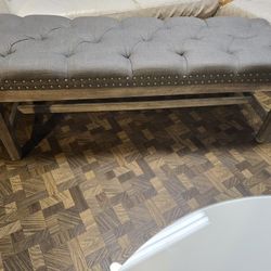 Grey Linen Tufted Bench