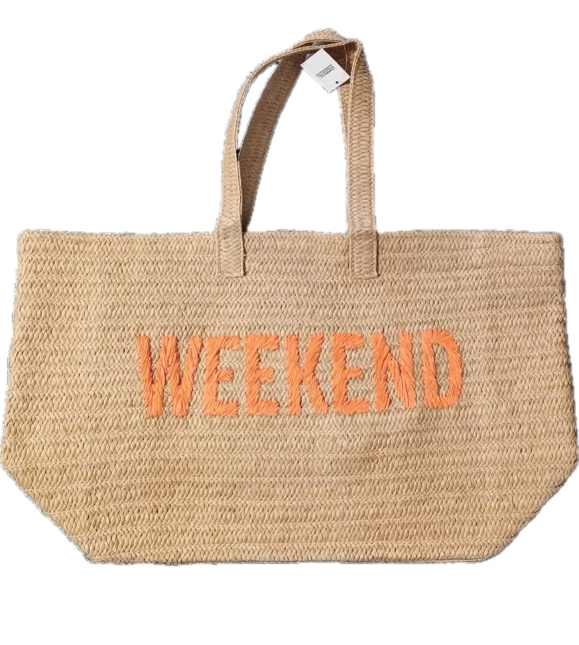 Oversized 23” Straw Tote - WEEKEND Embroidered Double Handle Weekend Beach Bag