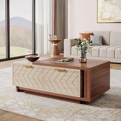 Tribesigns Coffee Table, 42"-65" Length Adjustable Reversible Wood Table with 2 Storage Drawers for Living Room, Rectangular Dual-Tone Center Table (W