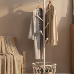 Freestanding Metal Coat Rack Stand with Basket Modern Organizer X(367)