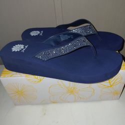 New Yellow Box Wedge Flip Flops 