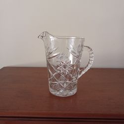 Vtg Art Deco Heavy Pressed Glass Pitcher