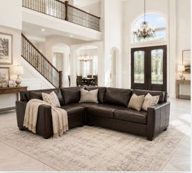 West Elm 3 Piece Genuine Leather Sectional Couch Amazing Condition