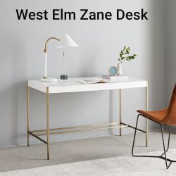 West Elm Zane Desk White Lacquer with Antique Brass hardware