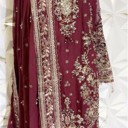 Red Pakistani Dress 3 Piece Comes Fully Hand Embroidery Size Medium Brand New