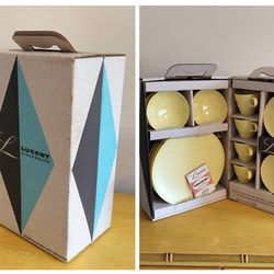 Vintage Lucent Melmac Dinnerware Set of 4 created by Raymond Loewy Associates N.Y.