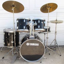 Black Drum Set With Cymbals And Hardware