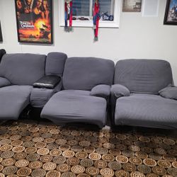 Sectional leather couches with power recliners