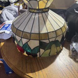 VINTAGE RIPE FRUIT STAINED GLASS PENDANT LIGHT.