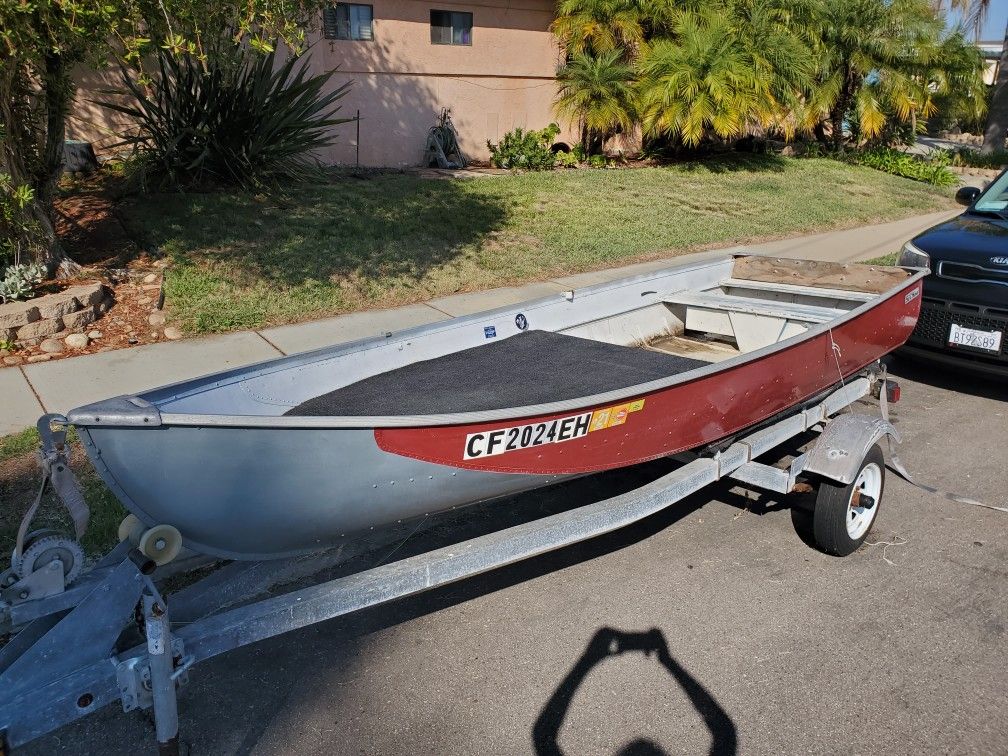 14' Aluminum Boat W/ Deck, Foot Trolling, Trailer *NO MOTOR* for Sale