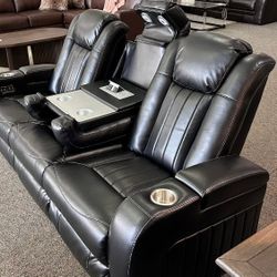 OM• $38 Initial • Brand New Mncv Power Reclining Sofa And Loveseat Living Room Couch Set Black
