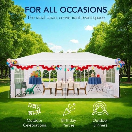 10x20 Canopy Tent with 6 Removable Sidewalls, Canopy,  Waterproof Canopy with  4 Ropes and 8