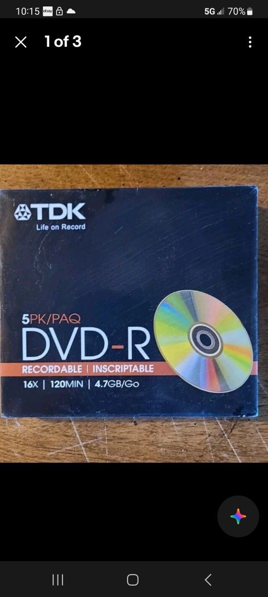 TDK DVD-R Recordable Inscriptable Media 16X 120MIN 4.7GB New 5 Pack CDs Cases A4