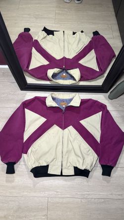 Vintage 1970s Wrangler Purple And Beige Flannel Lined Detroit Style Jacket