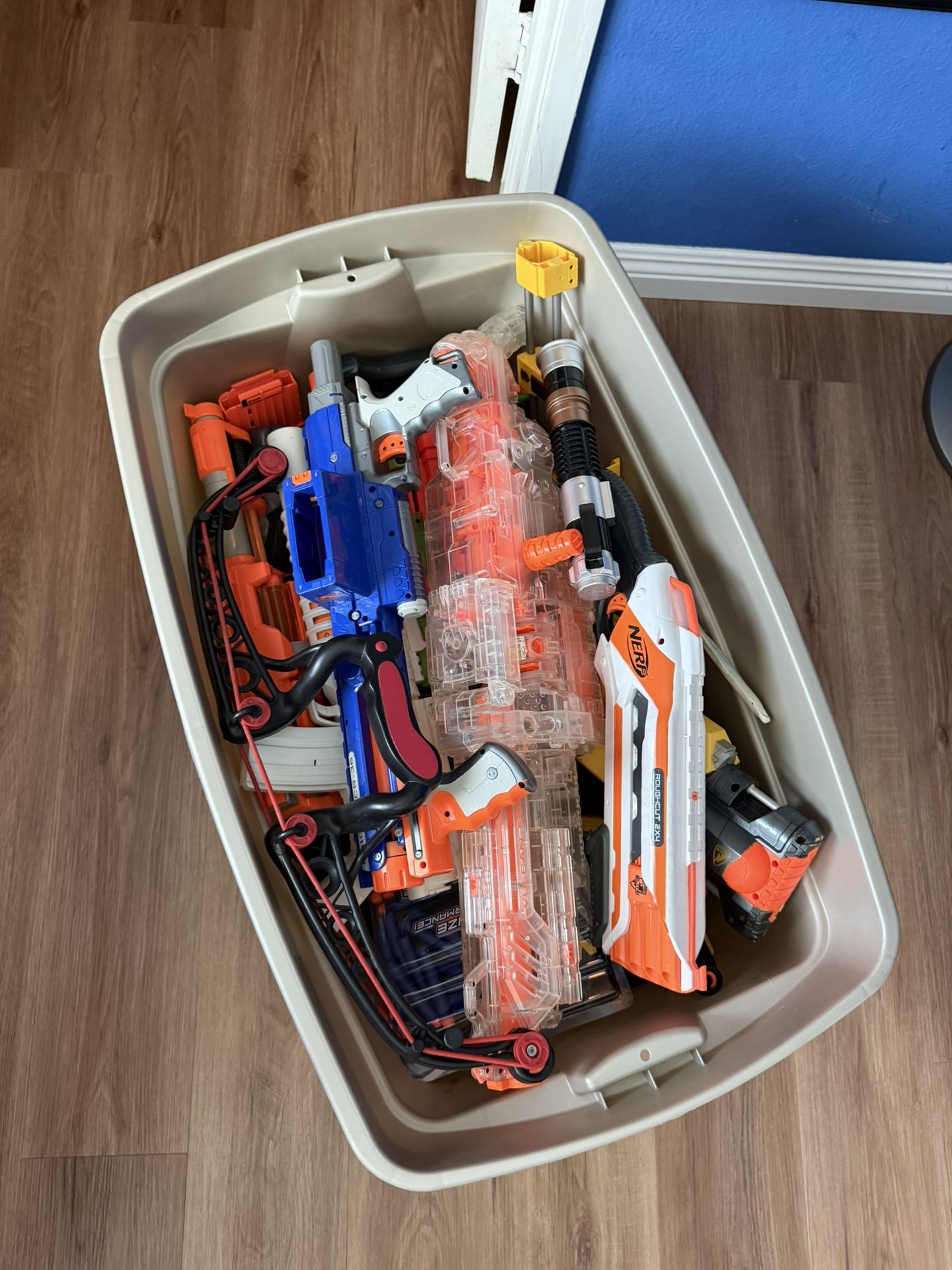 Tub Of Nerf Guns & Toy Swords